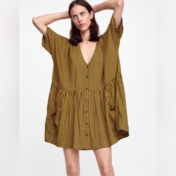 Zara Woman yellow and black gingham tunic dress in size S. - Picture 11 of 11